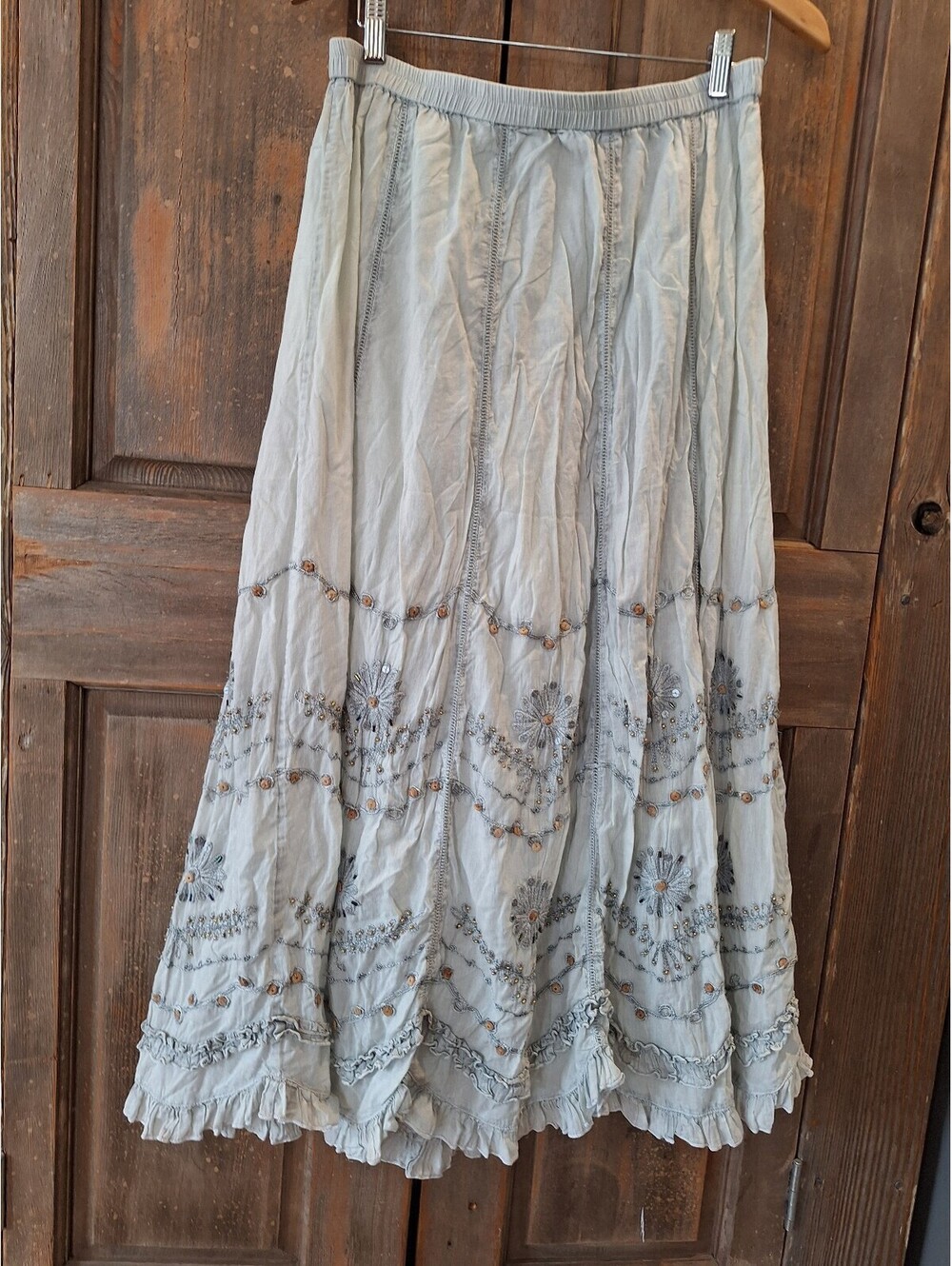 Boho peasant skirt, embroidery, Soft Surroundings, cotton, Medium..